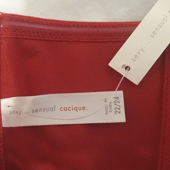 Cacique Red Satin Bustier Corset Back Bra Top Size 22/24 strapless - Picture 6 of 9